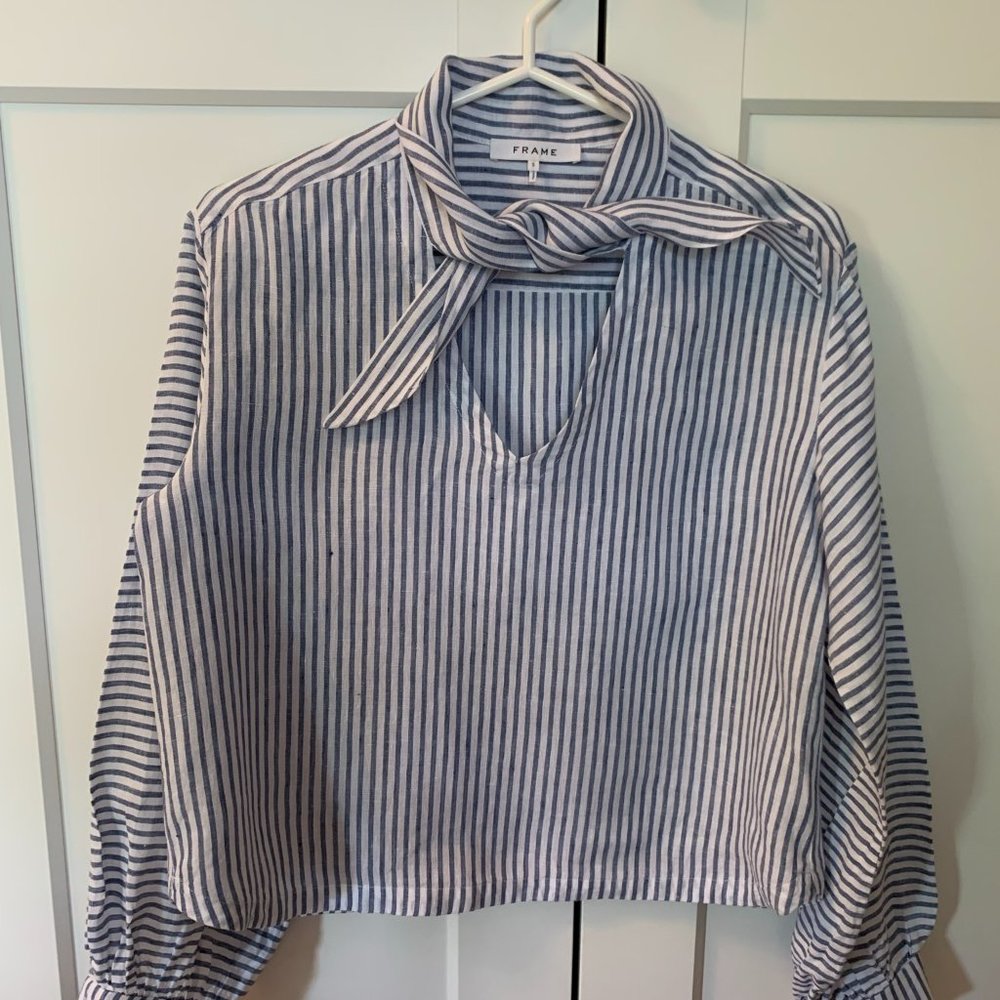 FRAME Denim Handkerchief Striped Linen Top NWOT